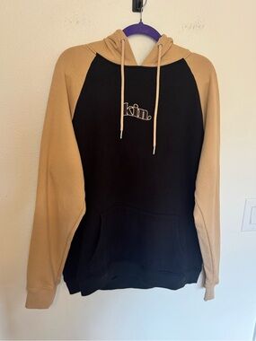 KIN Keep it Naturally thick Satin Lined Hoodie Colorblock Gold Black EUC